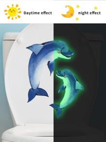 1pc Dolphin Pattern Glow In The Dark Toilet Lid Decal,Stickers,Wall Decal, Vinyl Decal For Home Decorations,Spring Decoration Items Refresh Your Home,Rama Decoration Stickers - Multicolor - View 6