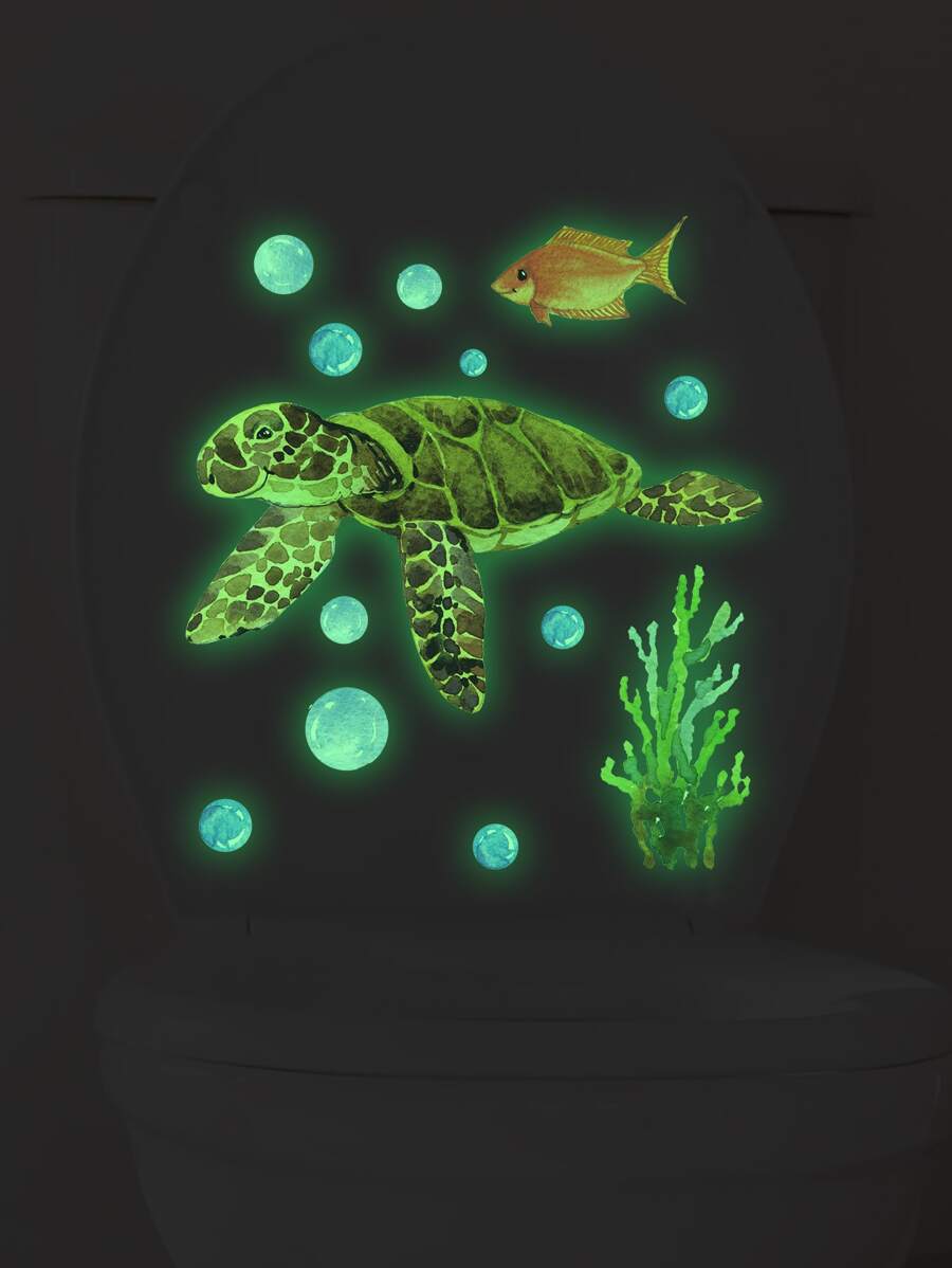 1pc Turtle Pattern Glow In The Dark Toilet Lid Decal - Multicolor - View 1