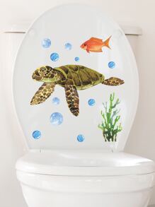 1pc Turtle Pattern Glow In The Dark Toilet Lid Decal - Multicolor - View 2
