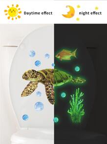 1pc Turtle Pattern Glow In The Dark Toilet Lid Decal - Multicolor - View 7