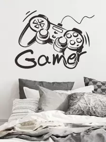 1 miếng dán tường họa tiết tay cầm chơi game, miếng dán tường in chữ và tay cầm chơi game bằng PVC hiện đại để trang trí nhà cửa, miếng dán, miếng dán tường, miếng dán vinyl để trang trí nhà cửa, vật dụng trang trí mùa xuân làm mới ngôi nhà của bạn, miếng dán trang trí Rama - màu đen - Xem 1