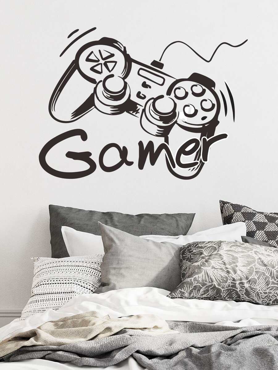 1 miếng dán tường họa tiết tay cầm chơi game, miếng dán tường in chữ và tay cầm chơi game bằng PVC hiện đại để trang trí nhà cửa, miếng dán, miếng dán tường, miếng dán vinyl để trang trí nhà cửa, vật dụng trang trí mùa xuân làm mới ngôi nhà của bạn, miếng dán trang trí Rama - màu đen - Xem 1