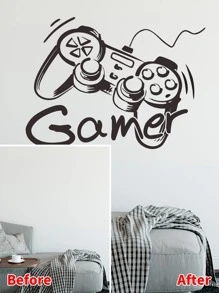 1 miếng dán tường họa tiết tay cầm chơi game, miếng dán tường in chữ và tay cầm chơi game bằng PVC hiện đại để trang trí nhà cửa, miếng dán, miếng dán tường, miếng dán vinyl để trang trí nhà cửa, vật dụng trang trí mùa xuân làm mới ngôi nhà của bạn, miếng dán trang trí Rama - màu đen - Xem 5