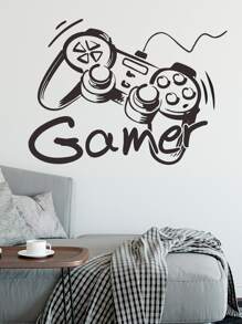 1 miếng dán tường họa tiết tay cầm chơi game, miếng dán tường in chữ và tay cầm chơi game bằng PVC hiện đại để trang trí nhà cửa, miếng dán, miếng dán tường, miếng dán vinyl để trang trí nhà cửa, vật dụng trang trí mùa xuân làm mới ngôi nhà của bạn, miếng dán trang trí Rama - màu đen - Xem 6