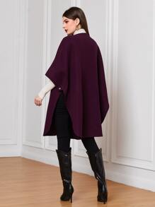 Modelyn Solid Slant Pocket Cape Coat Without Belt - Purple - View 2