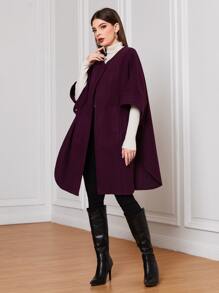 Modelyn Solid Slant Pocket Cape Coat Without Belt - Purple - View 4