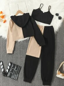 SHEIN Girls 3pcs Letter And Butterfly Print Cami Top & Pullover & Joggers - Multicolor - View 2