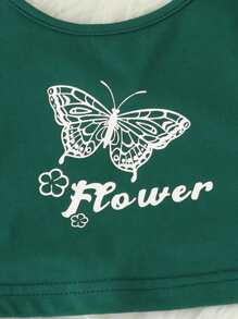 女孩3入組字母和蝴蝶圖案吊帶上衣和套頭衫和運動褲 - 綠色 - 查看 6