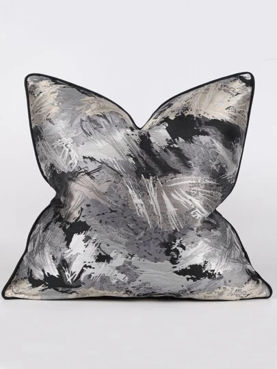 1pc Modern Minimalist Black & Grey Jacquard Decorative Pillow Cover, Suitable For Sofa, Living Room, Bedroom, 45cm*45cm, 18inch*18inch, Home Decor, Room Decor, Office Decor, Living Room Decor (No Pillow Insert)