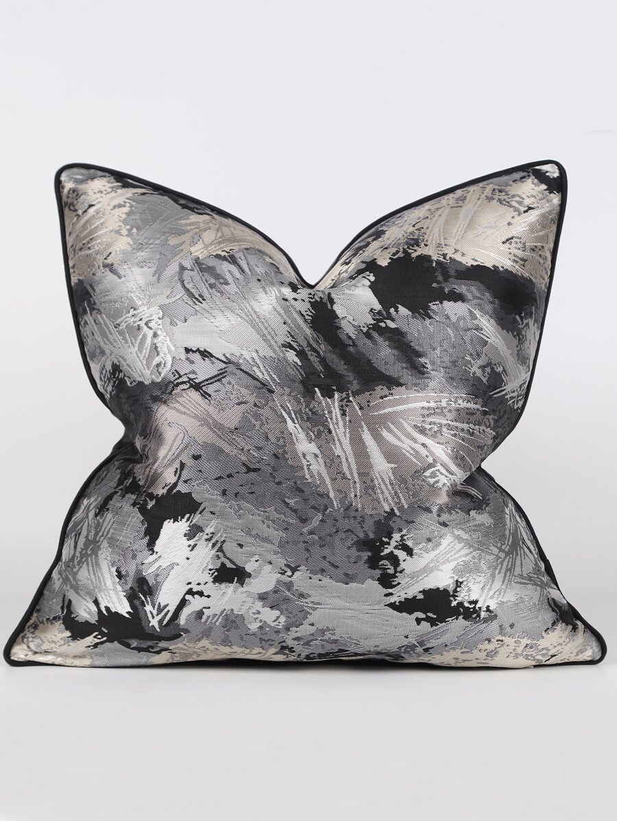 1pc Modern Minimalist Black & Grey Jacquard Decorative Pillow Cover, Suitable For Sofa, Living Room, Bedroom, 45cm*45cm, 18inch*18inch, Home Decor, Room Decor, Office Decor, Living Room Decor (No Pillow Insert) - Multicolor - View 1