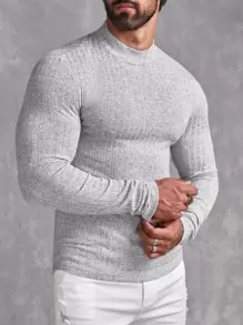 Manfinity VCAY Men T-Shirts Crew Neck Long Sleeve Basic Tee Casual Polyester - Light Grey - View 1