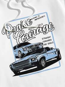 Manfinity RebelGame Men Car & Slogan Graphic Drawstring Hoodie - White - View 3