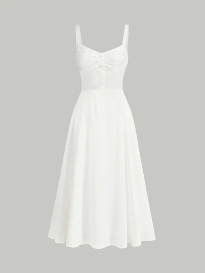 SHEIN MOD 前紐扣抽褶細節吊帶連衣裙