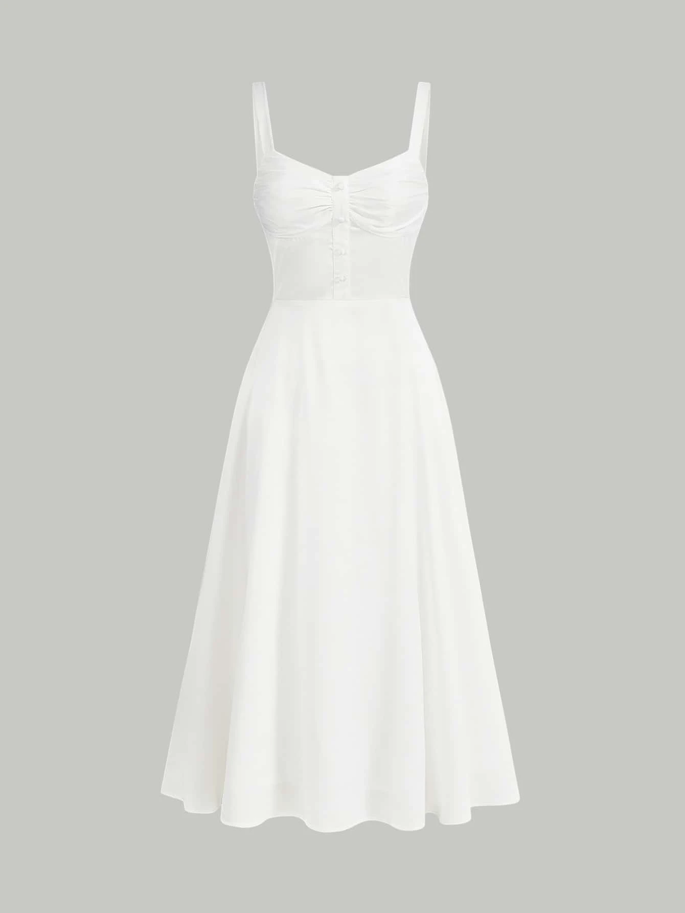 SHEIN MOD 前紐扣抽褶細節吊帶連衣裙