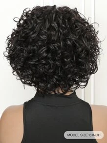 Short Human Hair Wigs With Bangs Put-On & Go Curly Wave Machine Made Wig Natural Black Color For Women - Natural Black - View 6