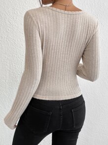 SHEIN Frenchy Scoop Neck Ribbed Knit Tee - Apricot - View 2