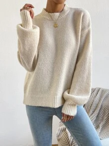 Chiquease Mock Neck Drop Shoulder Jumper - Apricot - View 6