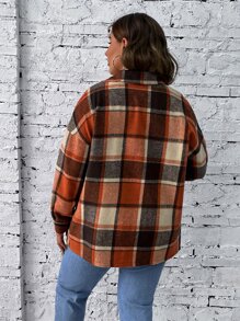 SHEIN LUNE Plus Plaid Flap Pocket Drop Shoulder Overcoat - Multicolor - View 2