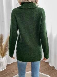 SHEIN LUNE Jersey cuello alto de hombros caídos - Verde Oscuro - Ver 2