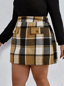 Calvaya 大碼格紋印花高腰半身裙 - 彩色 - 查看 4