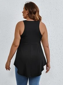 EMERY ROSE 大碼素色弧形下擺背心上衣 - 黑色 - 查看 2