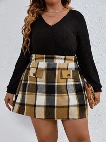 Calvaya 大碼格紋印花高腰半身裙 - 彩色 - 查看 6