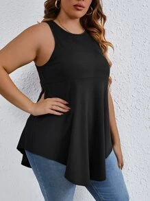 EMERY ROSE 大碼素色弧形下擺背心上衣 - 黑色 - 查看 4