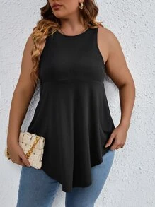 EMERY ROSE 大碼素色弧形下擺背心上衣 - 黑色 - 查看 5