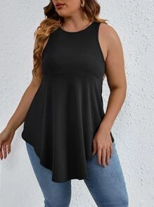 EMERY ROSE 大碼素色弧形下擺背心上衣 - 黑色 - 查看 6