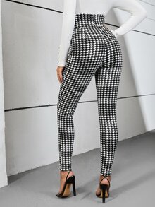 SHEIN Clasi 千鳥格印花高腰緊身褲 - 黑與白 - 查看 2