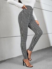 SHEIN Clasi 千鳥格印花高腰緊身褲 - 黑與白 - 查看 5