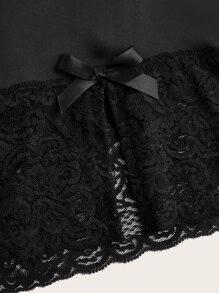 ROMWE Kawaii Contrast Lace Slit Hem Skirt - Black - View 3