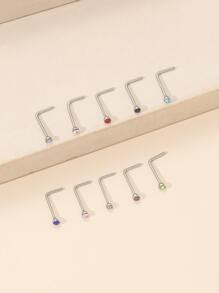 10pcs/set Stainless Steel, Simple & Stylish Random Color Rhinestone Decor Nose Stud For Women And Men, Punk Piercing, A Fashionable Body Jewelry Gift For Any Occasion - Multicolor - View 1