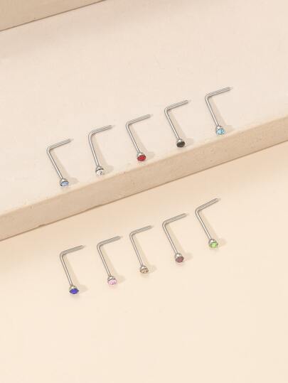 10قطع/طقم فولاذ غير قابل للصدأ , أسلوب أساسي مع أنيق لون عشوائي بديكور حجر الراين مجوهرات زينة أنف للنساء و للرجال , البونك ثقب , A الموضة مجوهرات الجسم هدية الى أي مناسبات