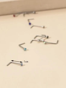 10pcs/set Stainless Steel, Simple & Stylish Random Color Rhinestone Decor Nose Stud For Women And Men, Punk Piercing, A Fashionable Body Jewelry Gift For Any Occasion - Multicolor - View 3