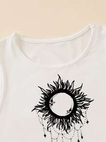 SHEIN Unity Top tank corto con estampado de sol y luna - Blanco - Ver 4