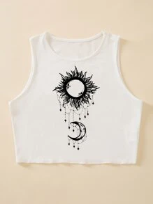 SHEIN Unity Top tank corto con estampado de sol y luna - Blanco - Ver 6
