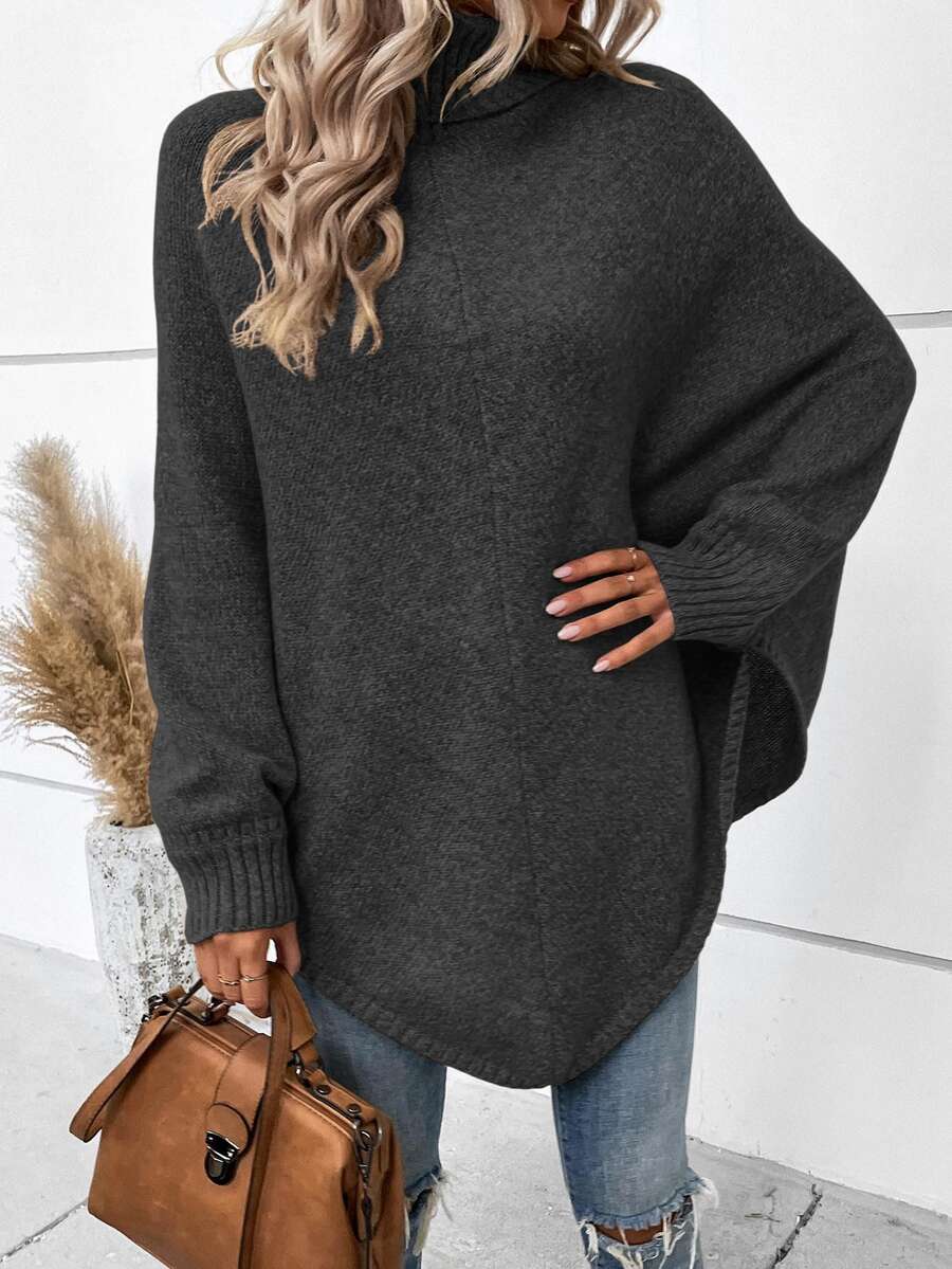 SHEIN LUNE Áo len nữ màu trơn Thanh lịch - màu đen - Xem 1