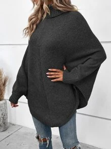 SHEIN LUNE Áo len nữ màu trơn Thanh lịch - màu đen - Xem 3