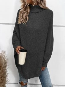 SHEIN LUNE Áo len nữ màu trơn Thanh lịch - màu đen - Xem 4