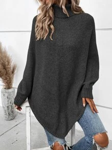 SHEIN LUNE Áo len nữ màu trơn Thanh lịch - màu đen - Xem 6