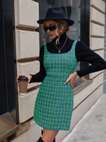 SHEIN Privé 格紋粗花呢背帶裙無毛衣 - 彩色 - 查看 1