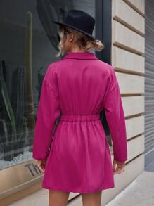 SHEIN Privé Lapel Neck Drop Shoulder Double Button Coat - Red Violet - View 2