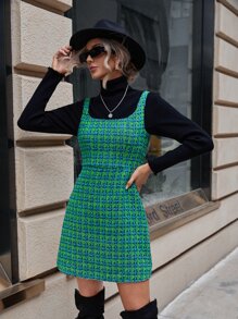 SHEIN Privé 格紋粗花呢背帶裙無毛衣 - 彩色 - 查看 3