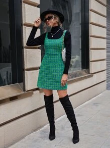 SHEIN Privé 格紋粗花呢背帶裙無毛衣 - 彩色 - 查看 5