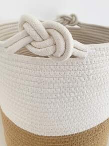 1pc Two Tone Foldable Woven Laundry Hamper - Multicolor - View 2