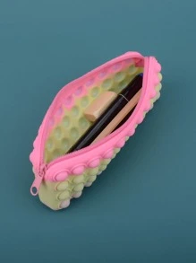 1入組撞色流行鉛筆盒兒童簡約便攜減壓泡泡筆袋辦公文具收納盒 - 綠色 - 查看 2