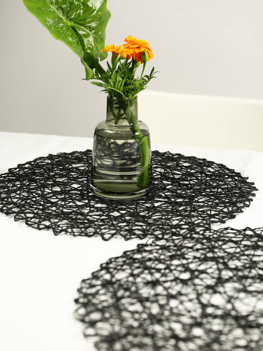 1pc Giấy dệt Hollow Place Mat - màu đen - Xem 1