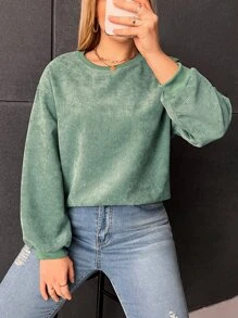 SHEIN EZwear Plus Solid Lantern Sleeve Tee - Mint Green - View 1