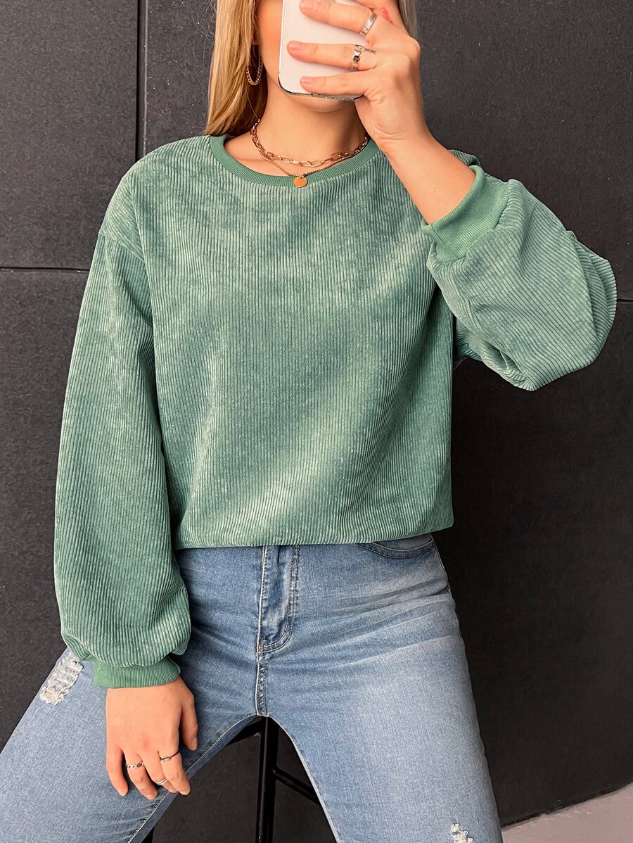 SHEIN EZwear Plus Solid Lantern Sleeve Tee - Mint Green - View 1